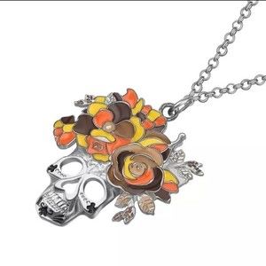 Floral Enamel Alloy Halloween Flower Skull Necklace / Day of the Dead Style